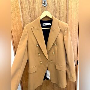 Zara Tan Double-Breasted Women's Blazer